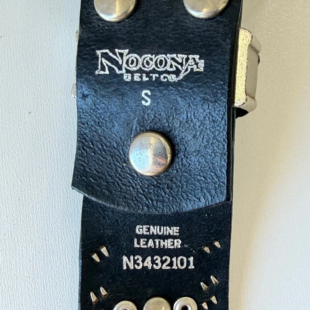 Vintage Nocona Belt Women Small Black Western‎ Rhinestone Studded Leather NWT